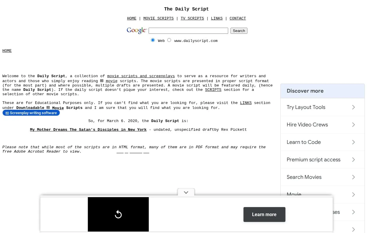 DailyScript homepage screenshot