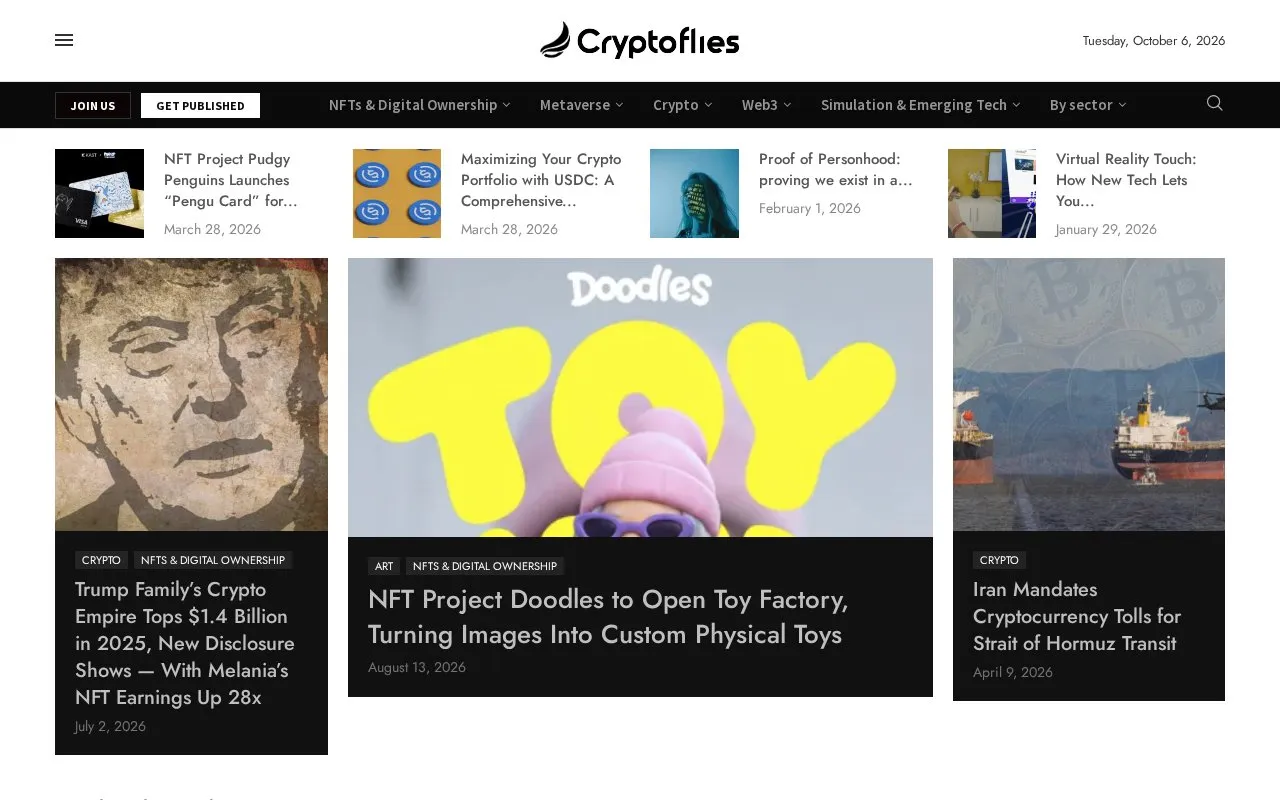 Cryptoflies homepage screenshot