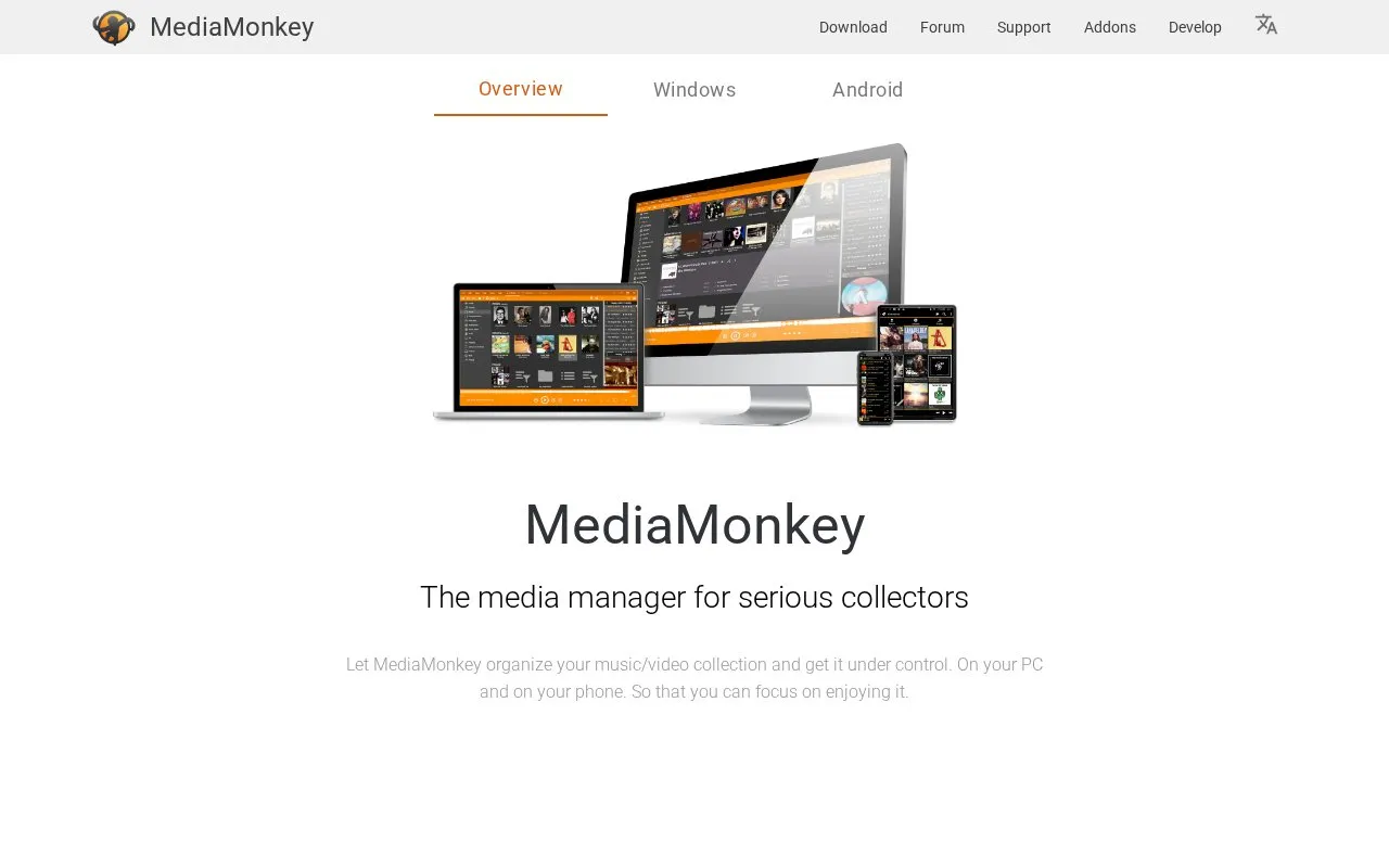 MediaMonkey homepage screenshot