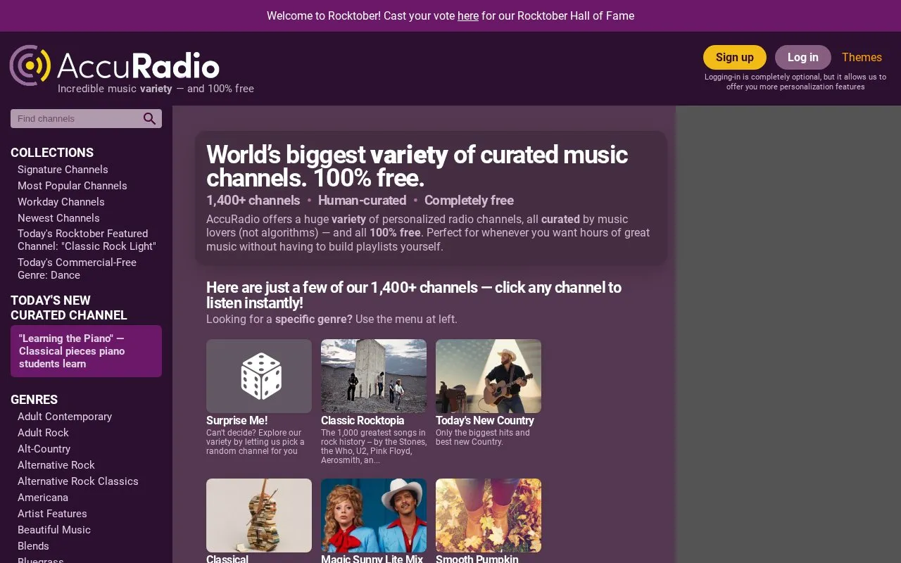 AccuRadio homepage screenshot