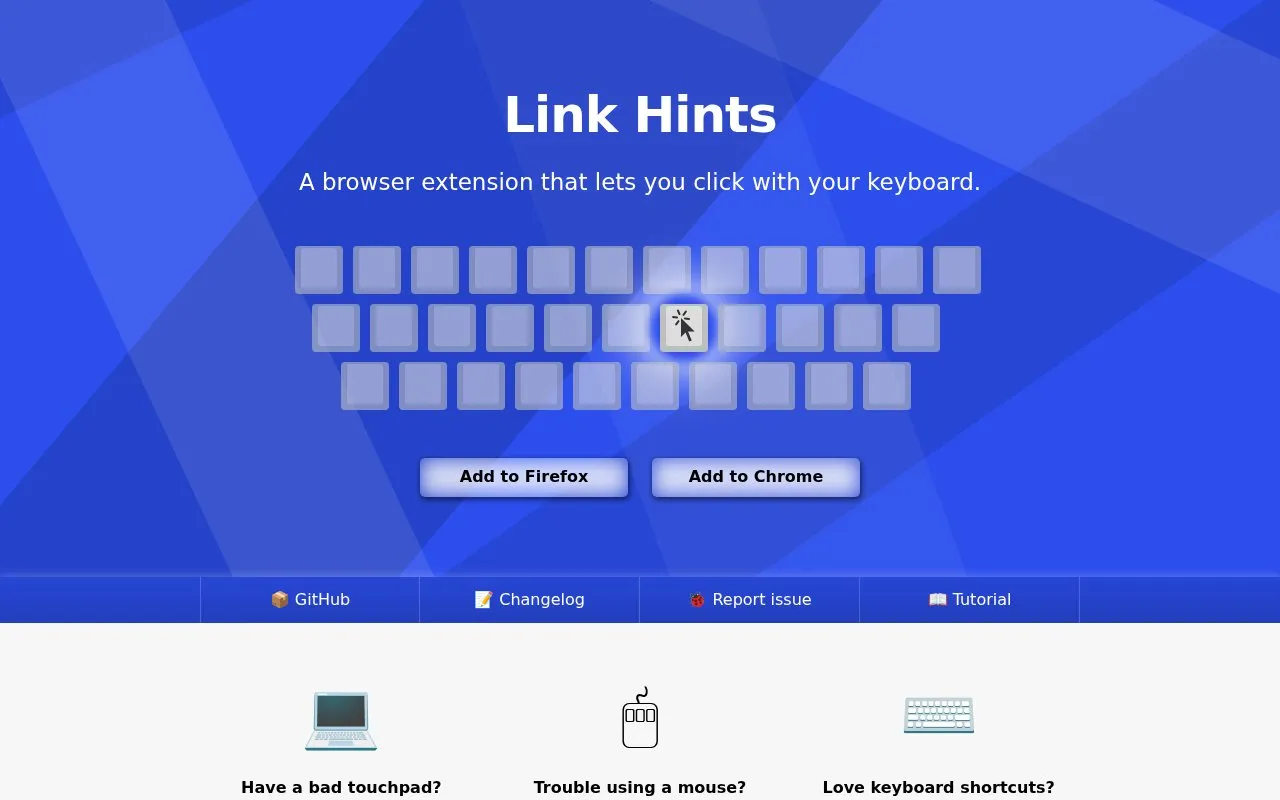 LinkHints homepage screenshot