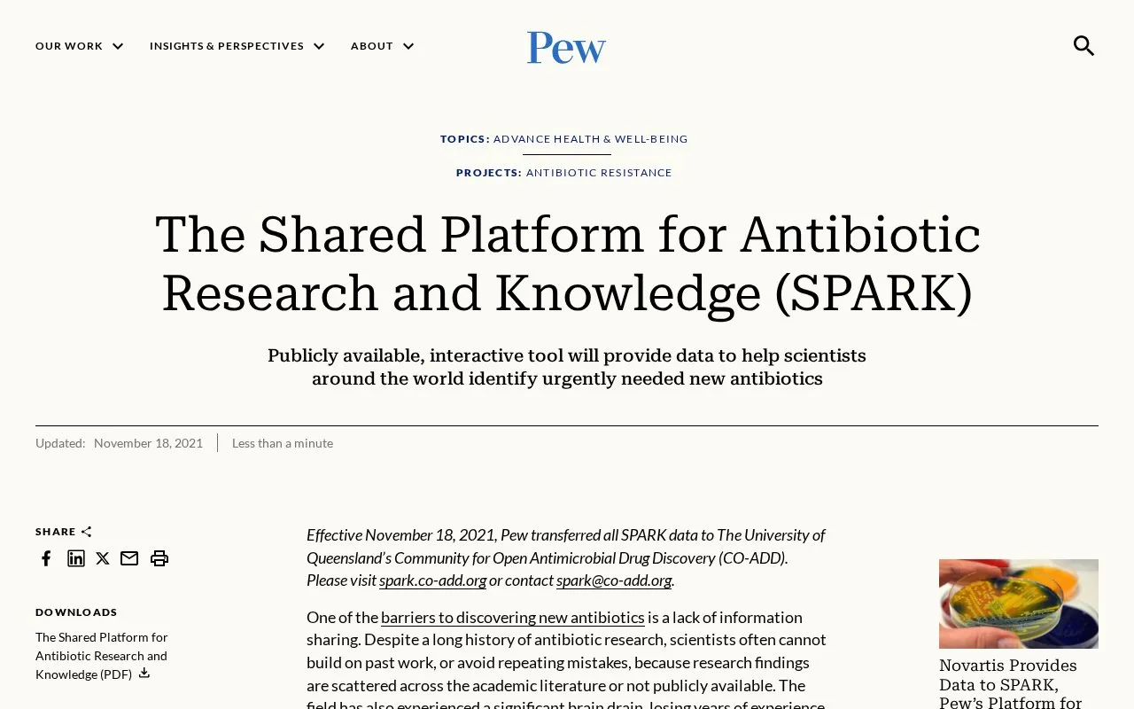 Shared Platform for Antibiotic Research and Knowledge homepage screenshot
