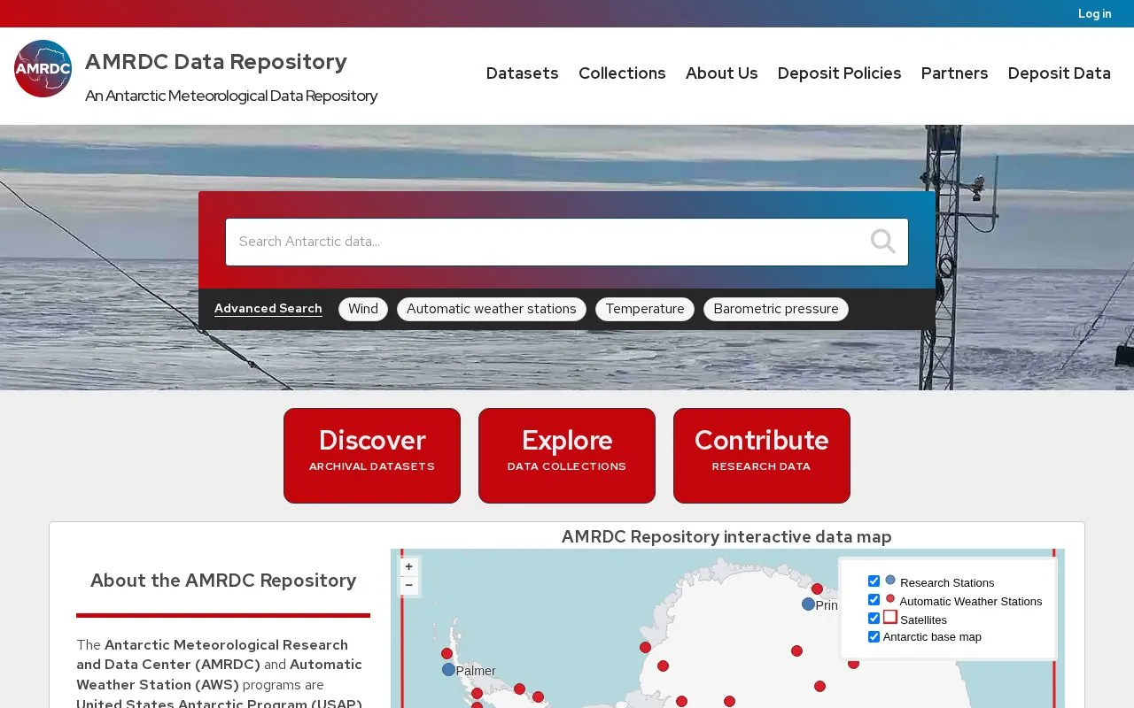 AMRDC Data Repository homepage screenshot