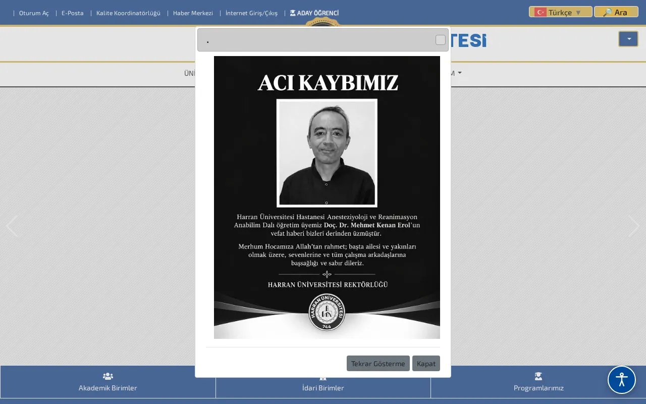 Harran University homepage screenshot