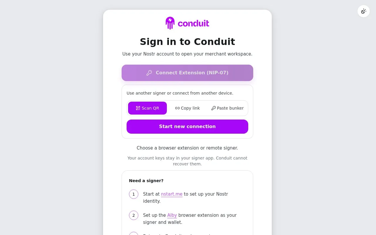 Conduit Merchant Portal homepage screenshot