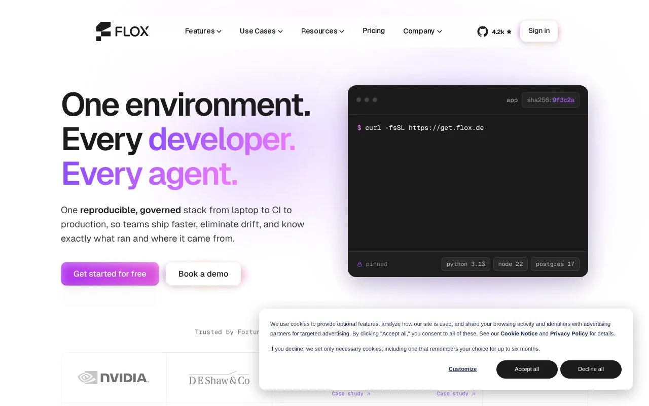 Flox homepage screenshot