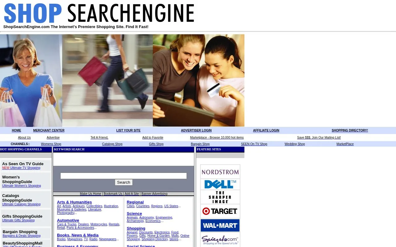 Shopsearchengine.com homepage screenshot