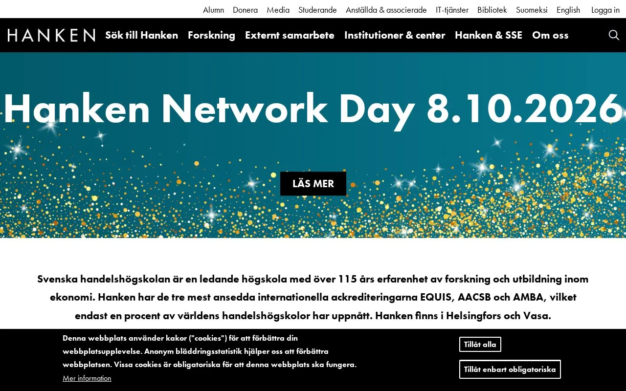 Hanken School of Economics homepage screenshot