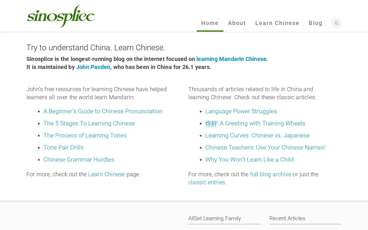 Sinosplice homepage screenshot