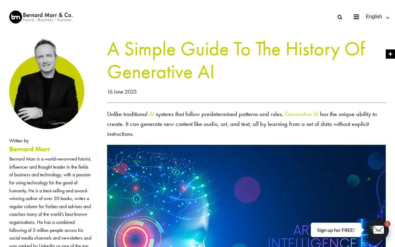 A Simple Guide To The History Of Generative AI Bernard Marr homepage screenshot