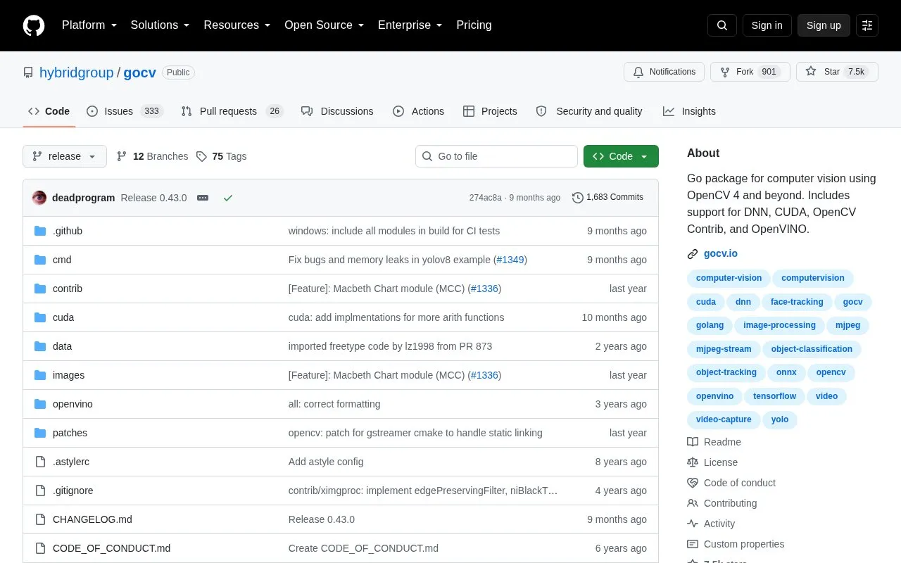 GoCV homepage screenshot