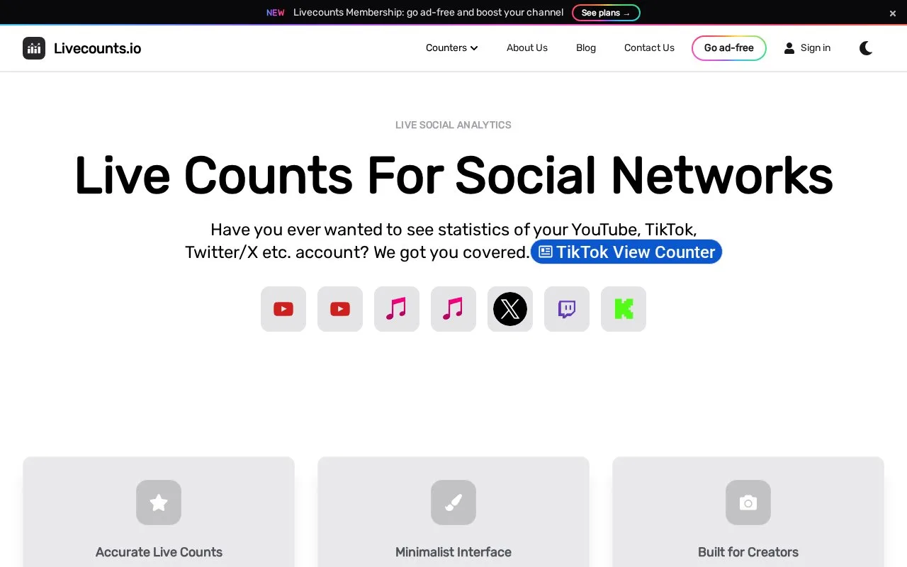 LiveCounts homepage screenshot