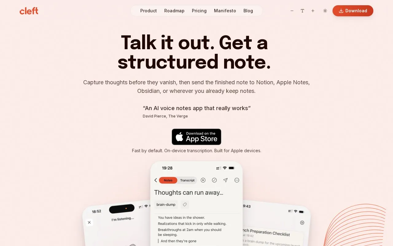 Cleft Notes homepage screenshot