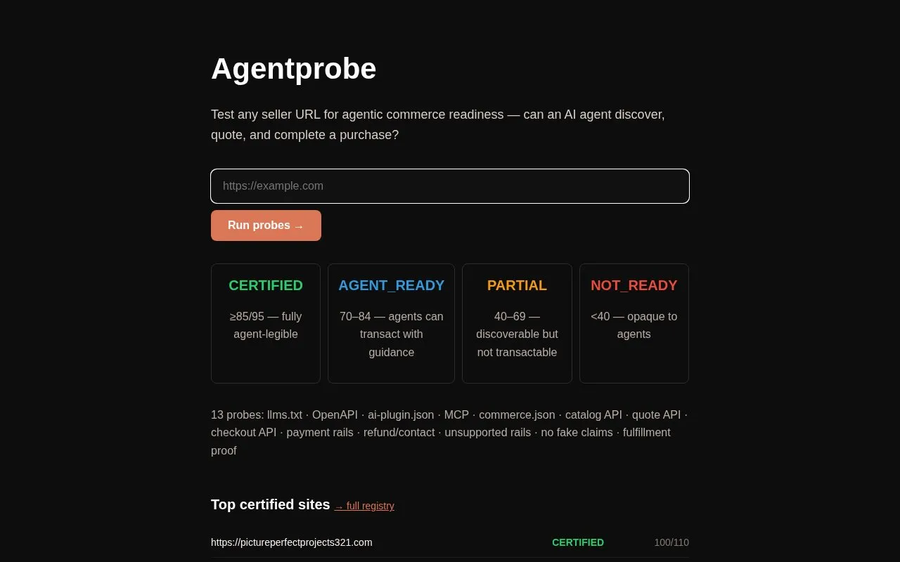 Agentprobe homepage screenshot