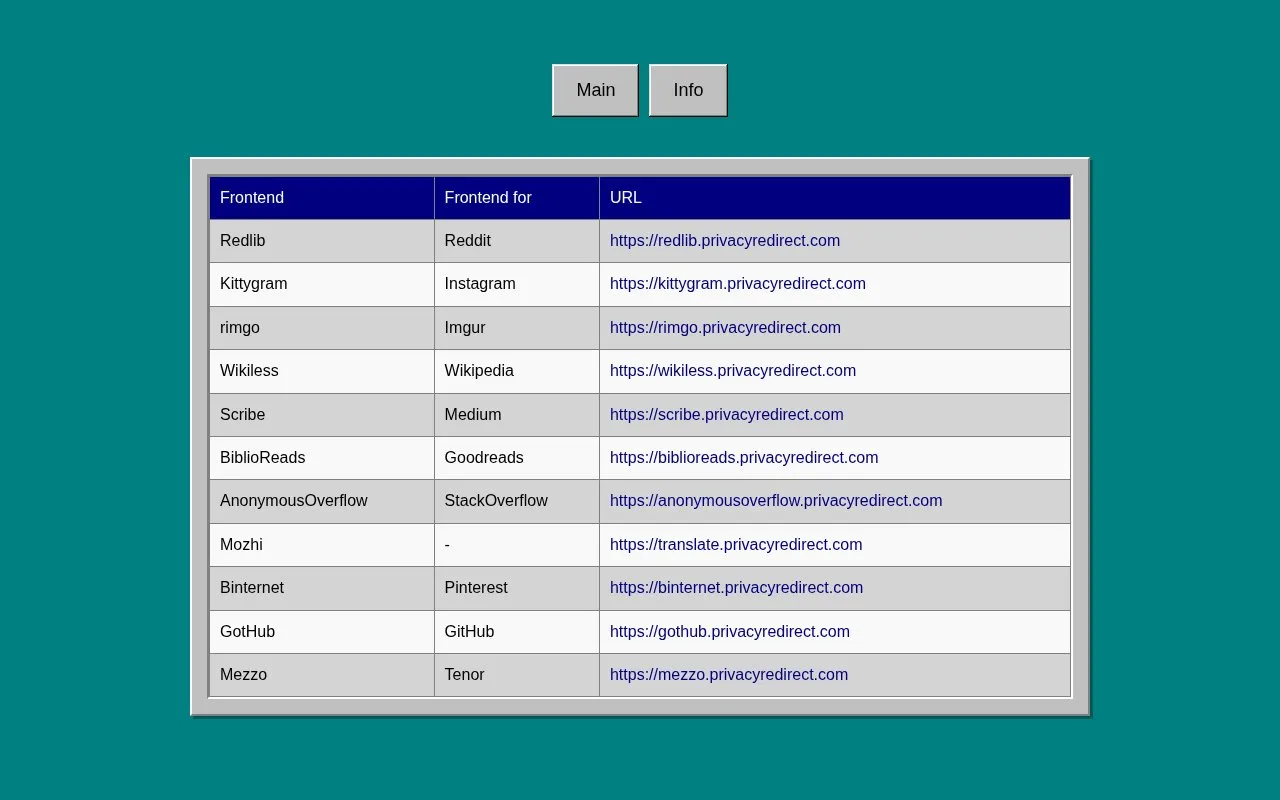 Privacy Redirect homepage screenshot
