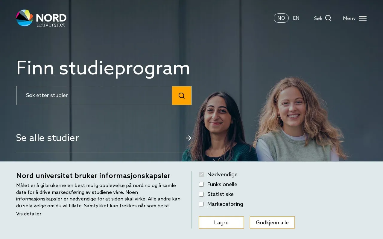 Nord University homepage screenshot