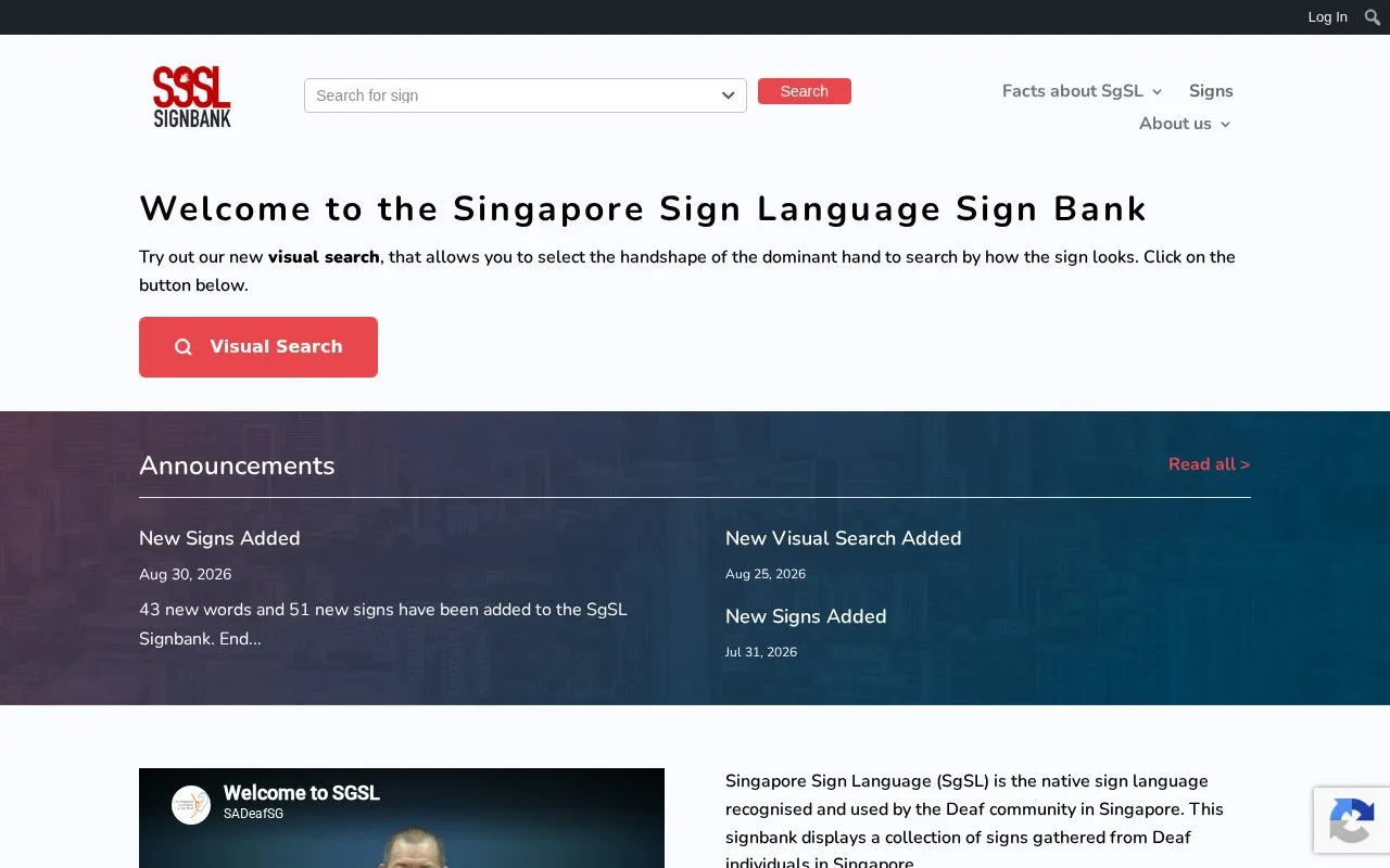 Singapore Sign homepage screenshot