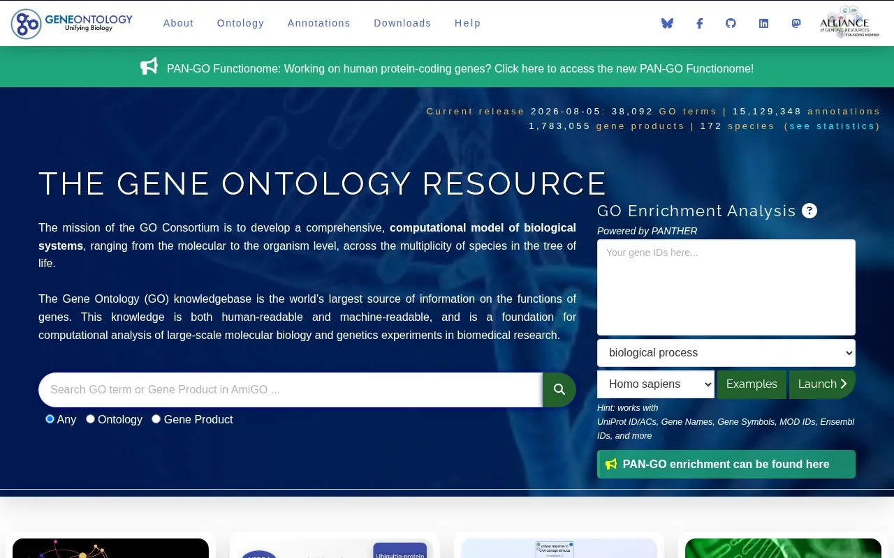 Gene Ontology homepage screenshot
