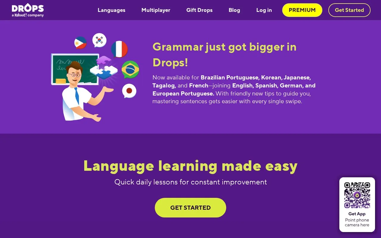 Language Drops homepage screenshot
