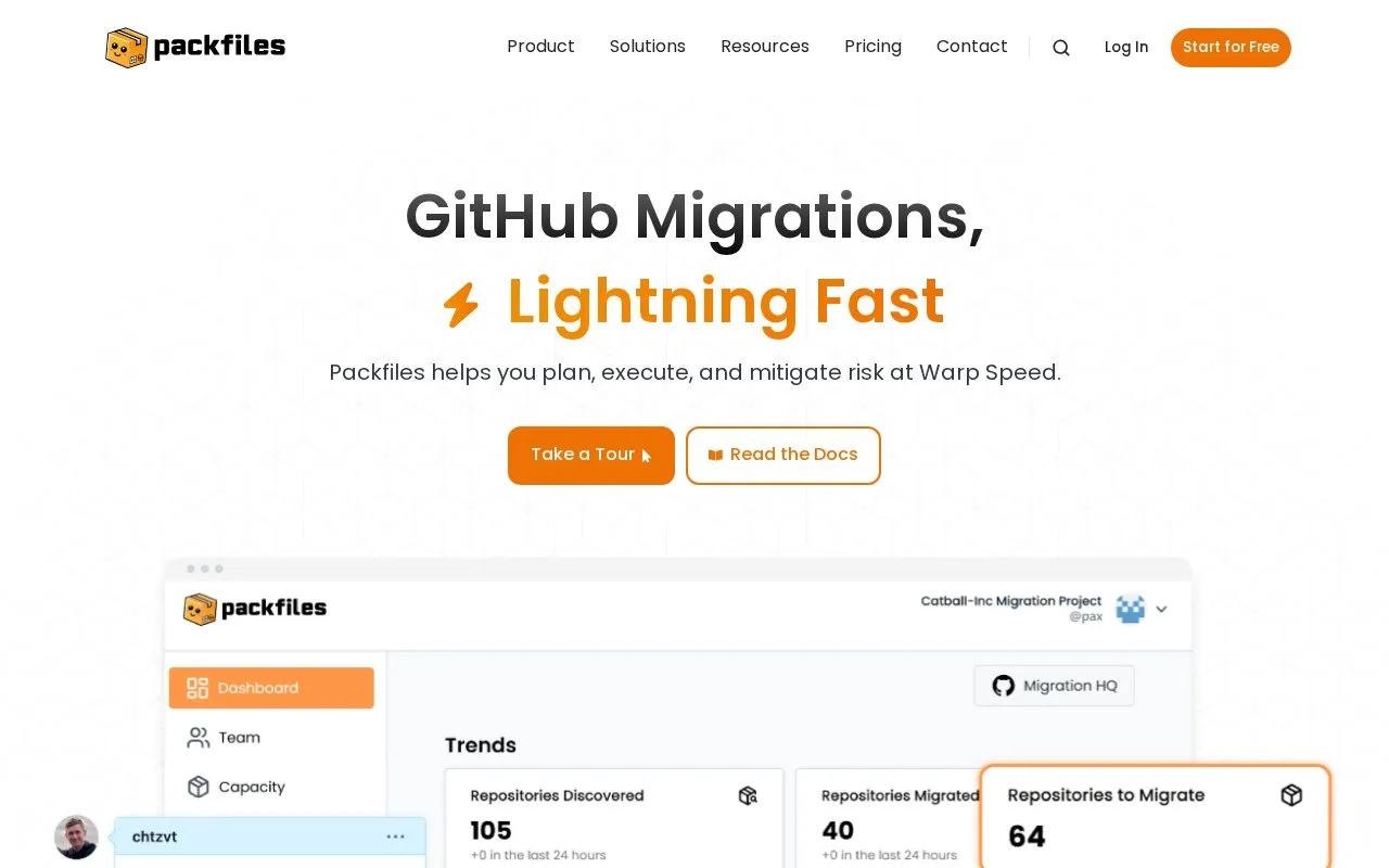 Packfiles Warp homepage screenshot