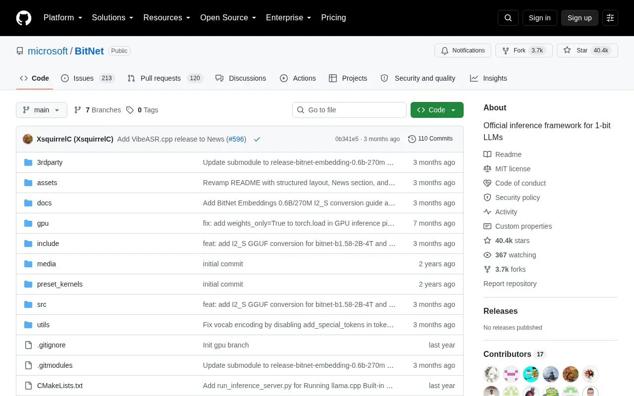 bitnet.cpp homepage screenshot