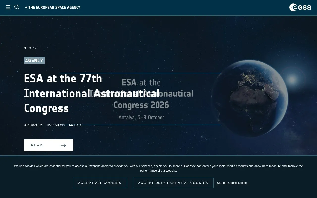 ESA homepage screenshot