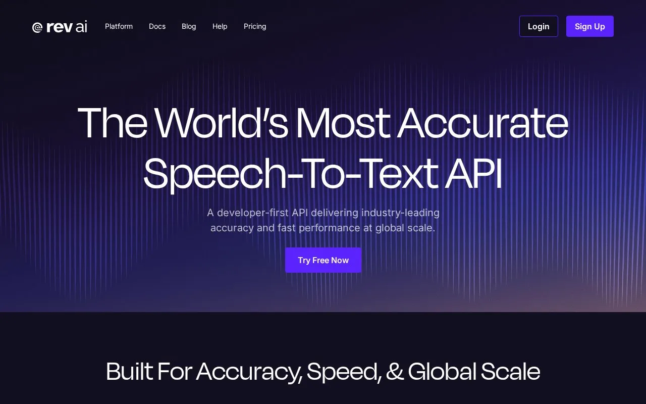 Rev.ai homepage screenshot