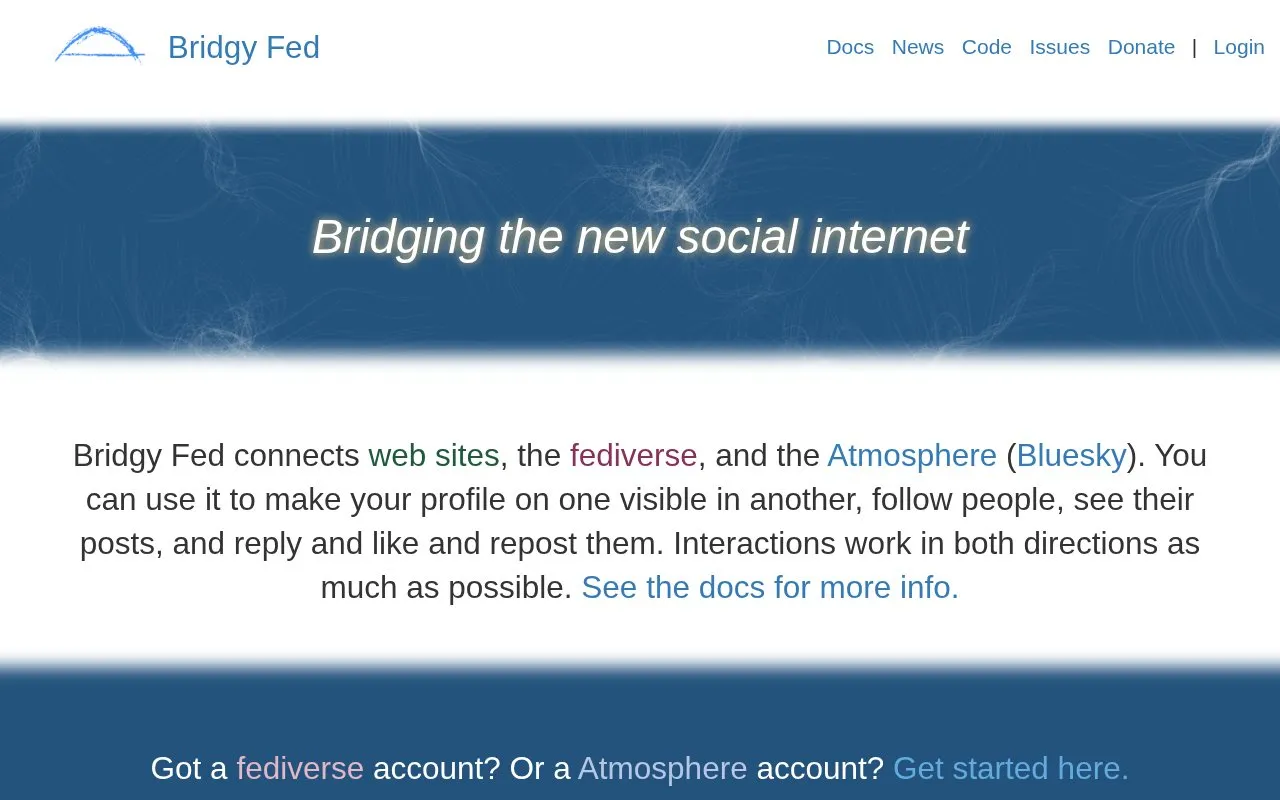 Bridgy Fed homepage screenshot