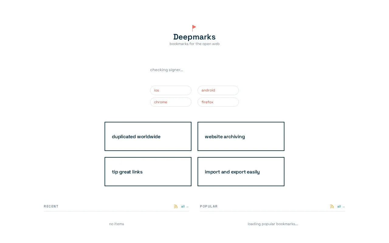 Deepmarks homepage screenshot