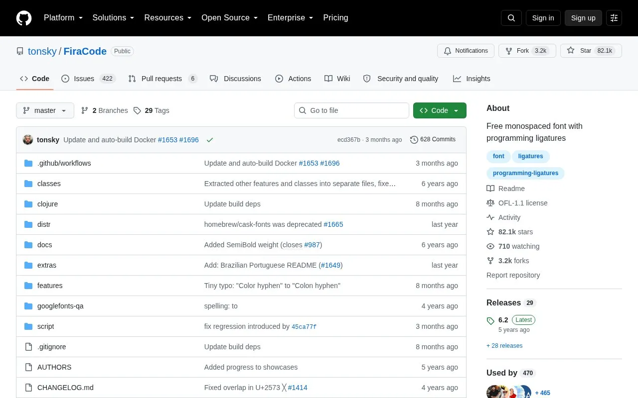FiraCode homepage screenshot