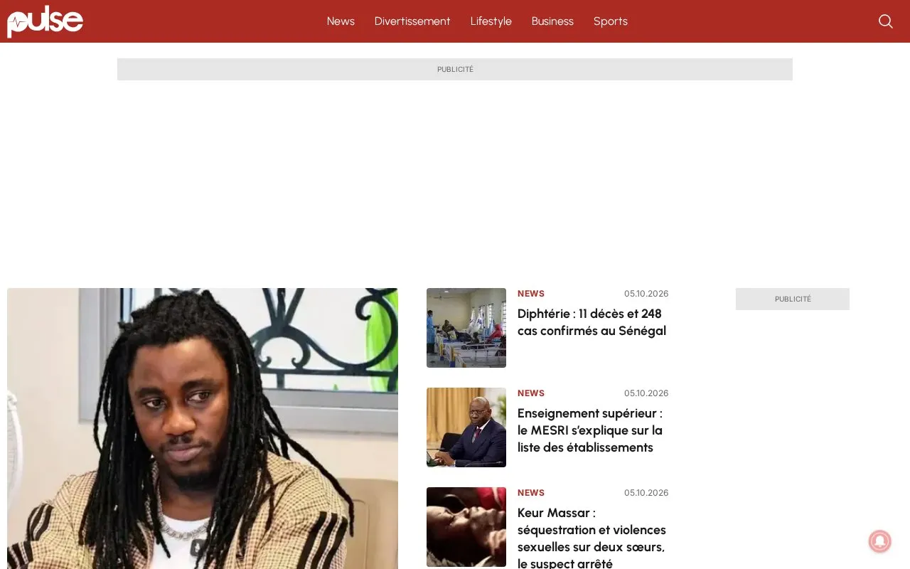 Pulse Senegal homepage screenshot