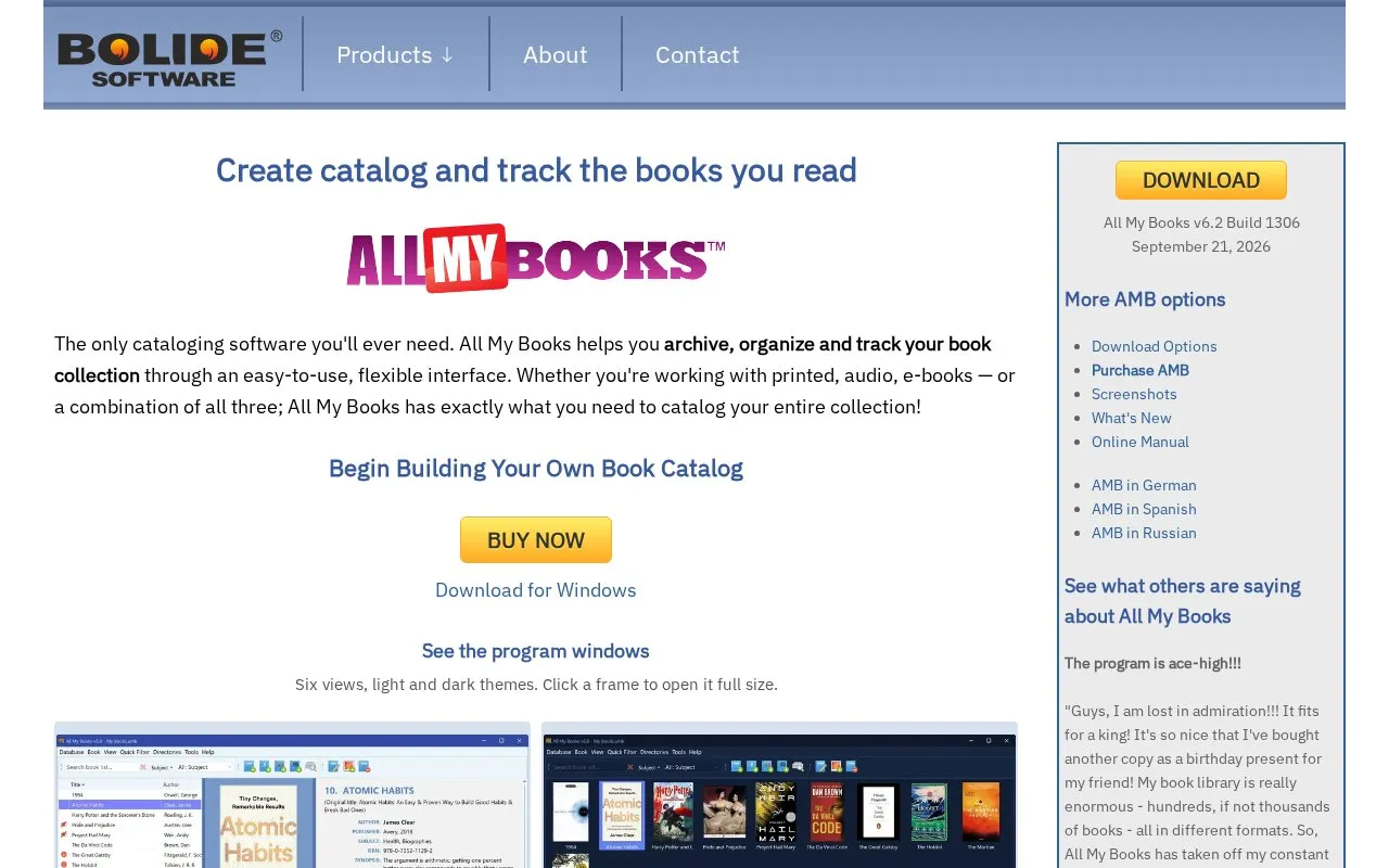 All My Books homepage screenshot