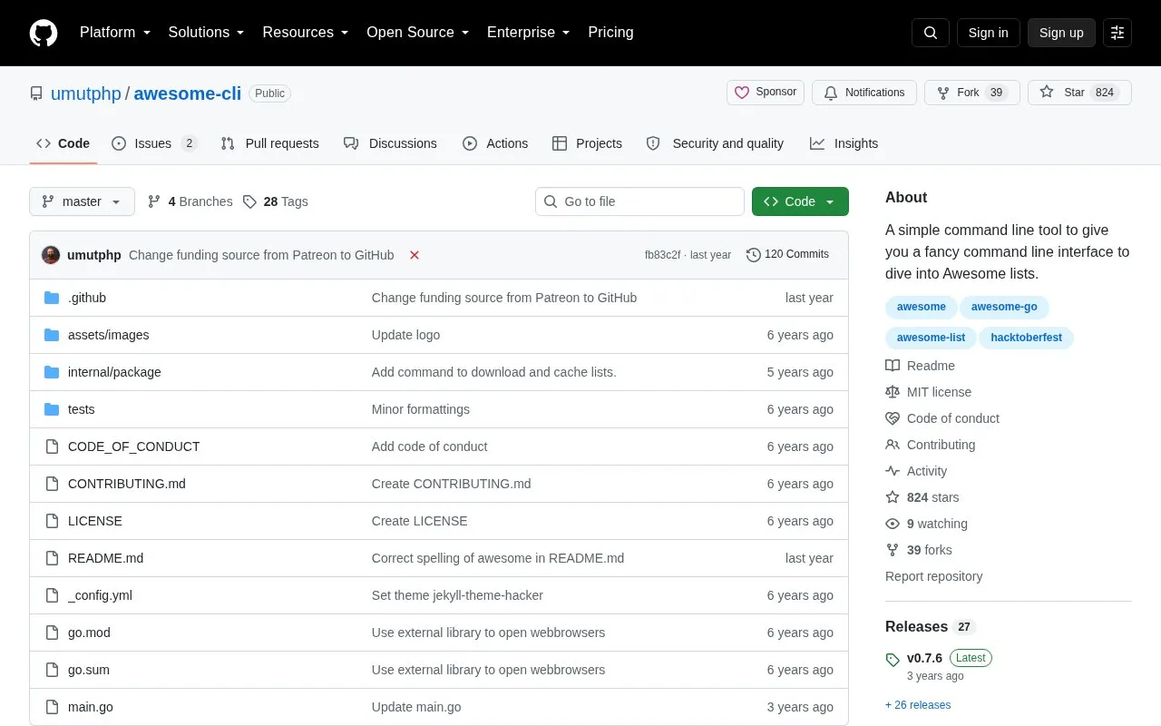 Awesome CLI homepage screenshot