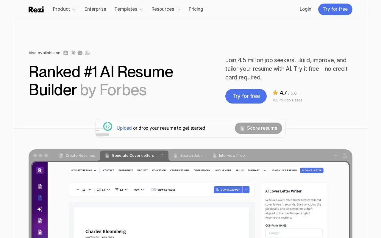 Rezi AI homepage screenshot