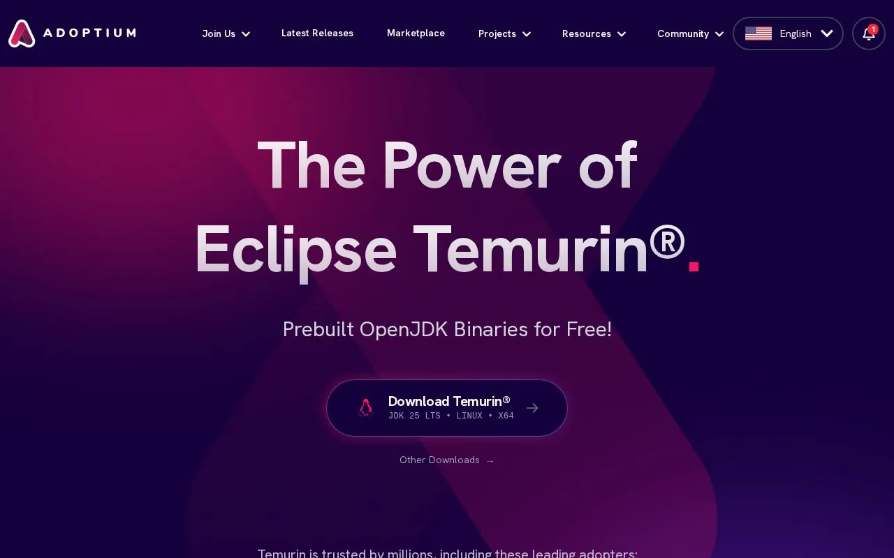 Adoptium homepage screenshot