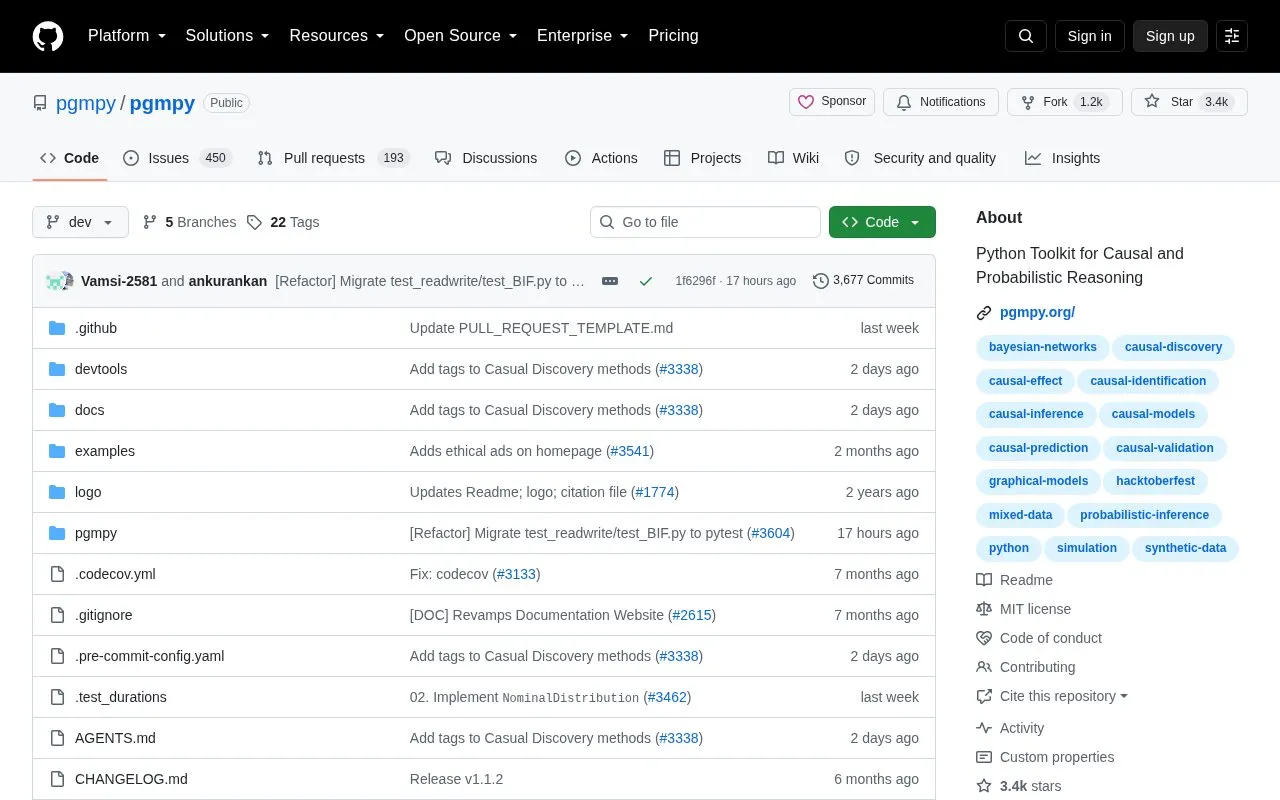 pgmpy homepage screenshot