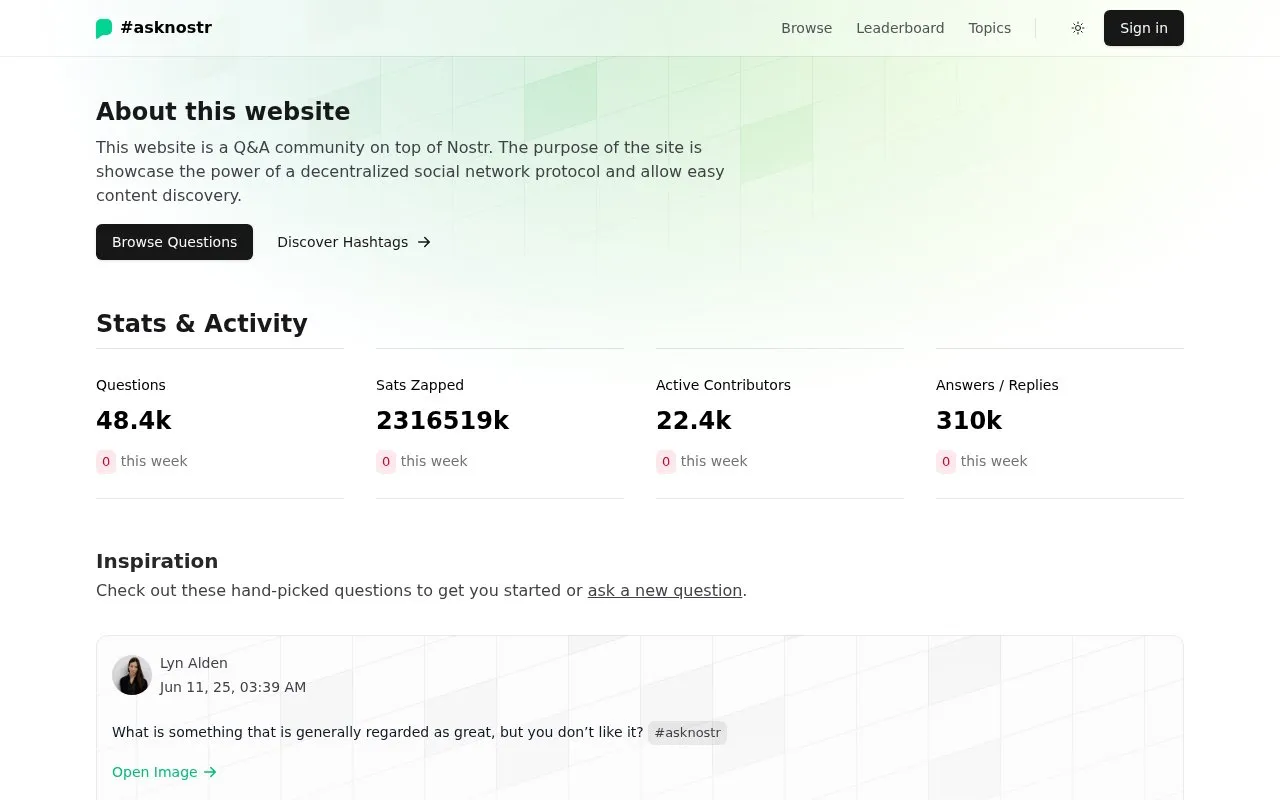 #asknostr homepage screenshot