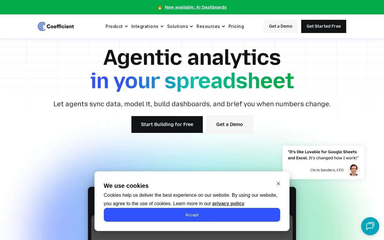 Coefficient homepage screenshot