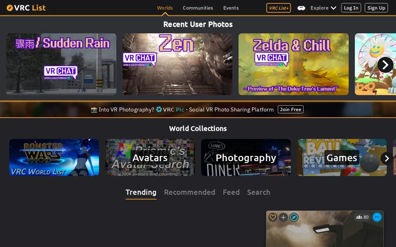 VRCList homepage screenshot