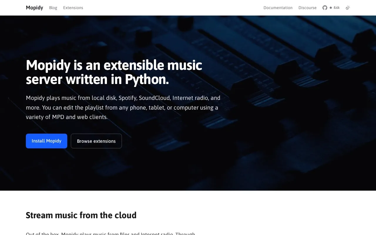 Mopidy homepage screenshot