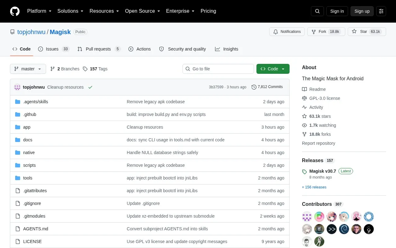 Magisk homepage screenshot
