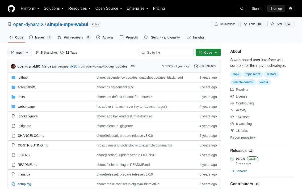 Simple MPV WebUI homepage screenshot