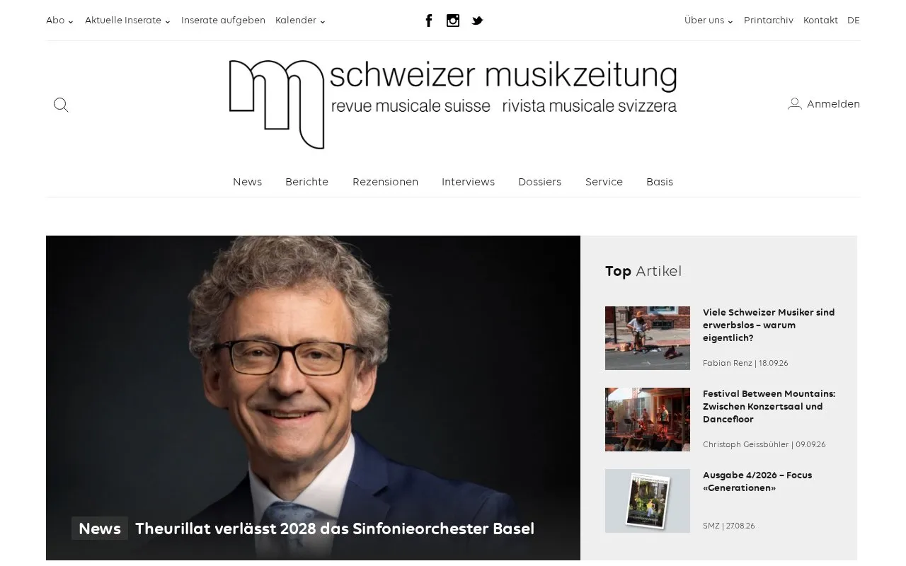 Schweizer Musikzeitung homepage screenshot
