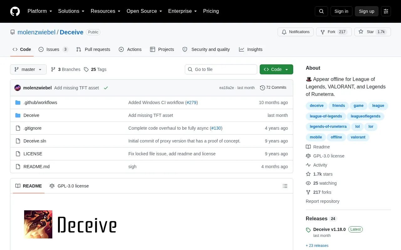 Deceive homepage screenshot