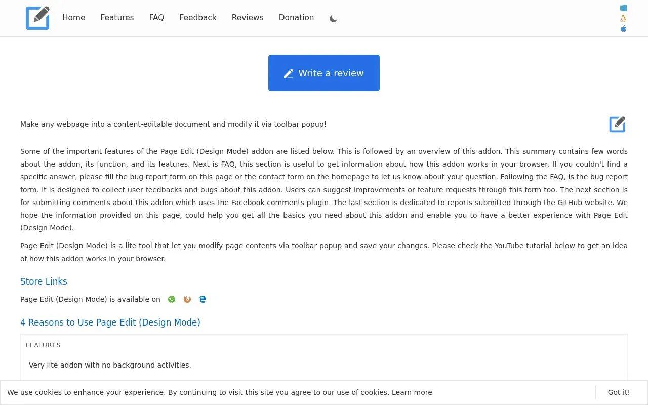 Page Edit homepage screenshot