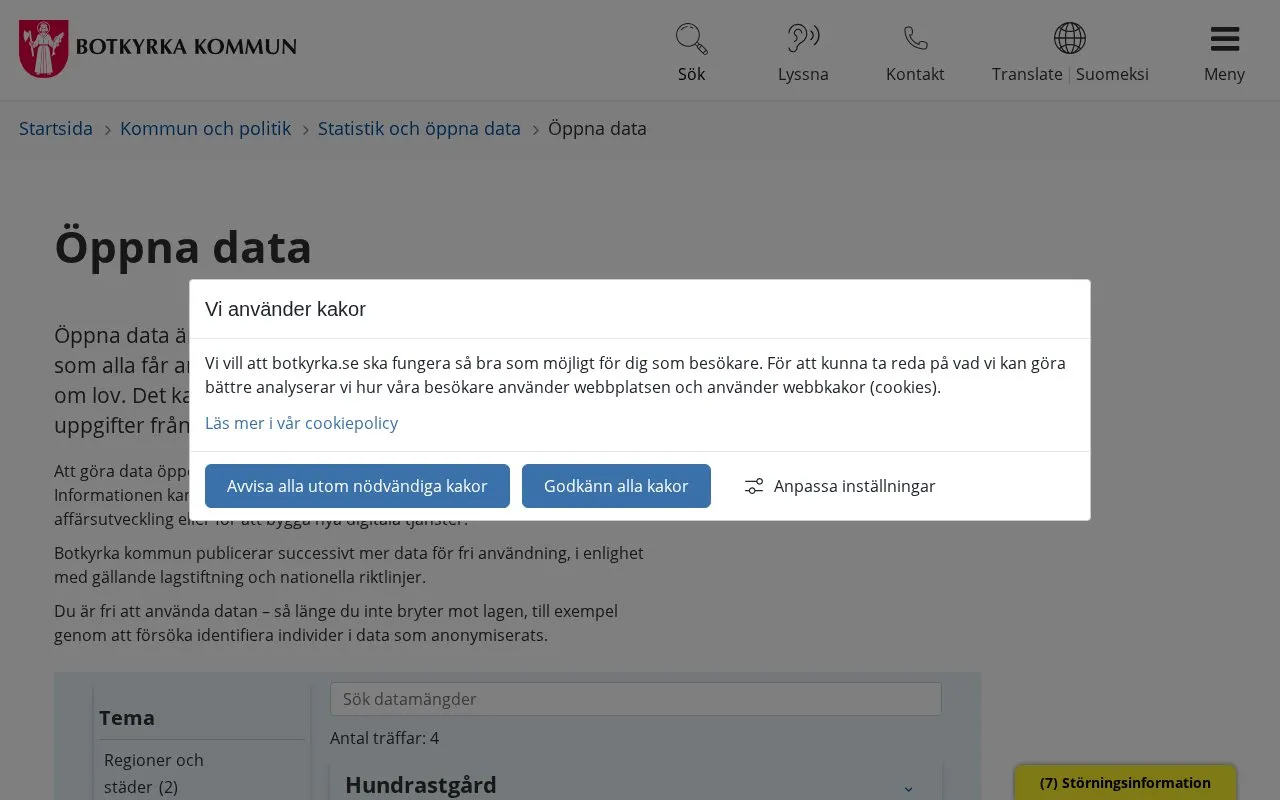 Botkyrka open data homepage screenshot
