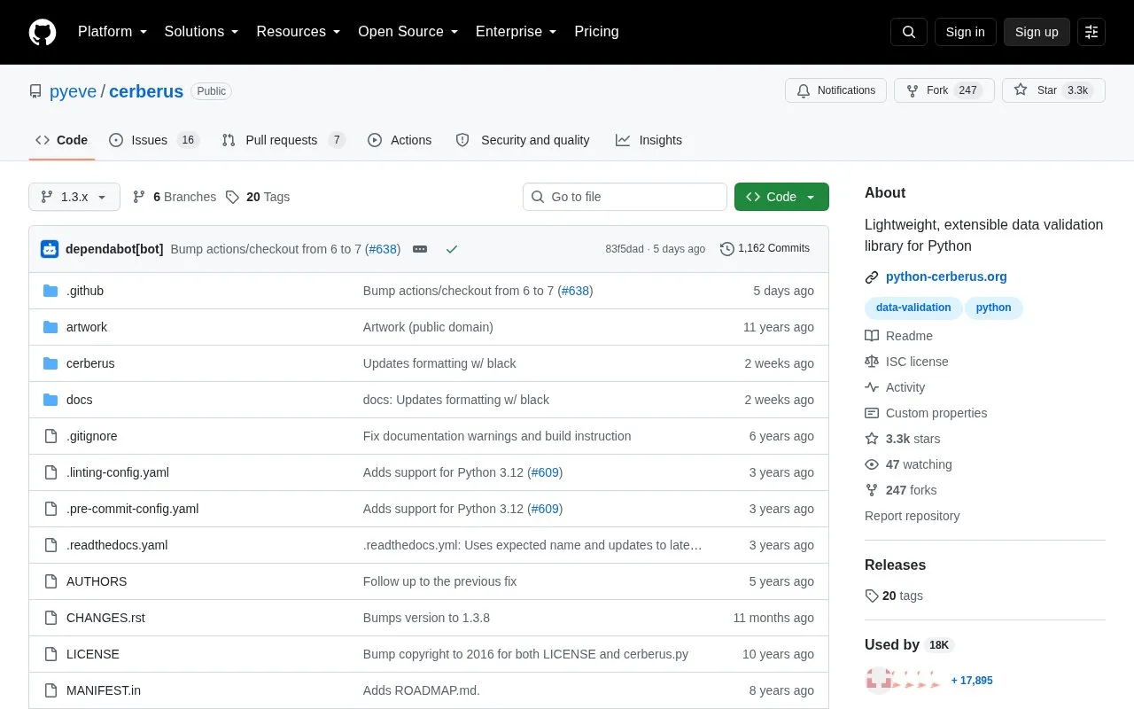 Cerberus homepage screenshot