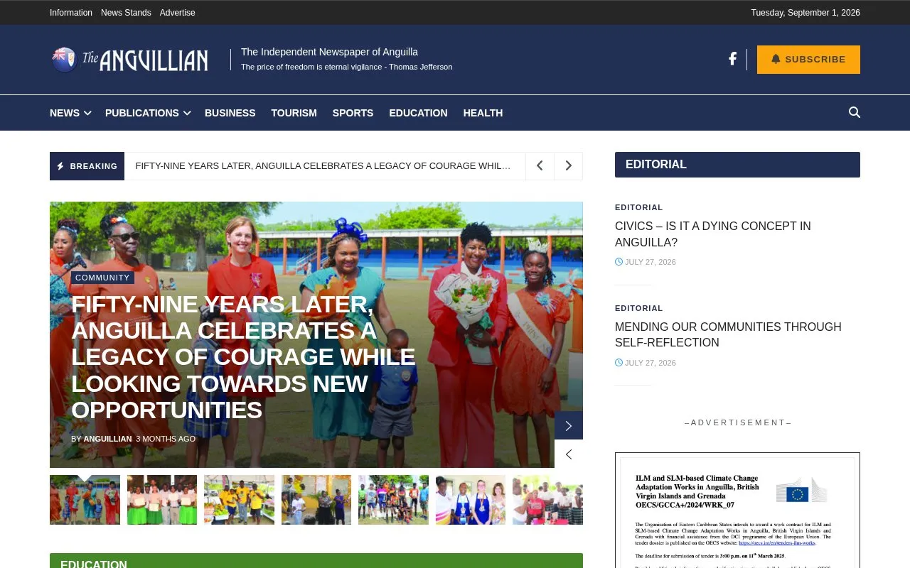 The Anguillian homepage screenshot