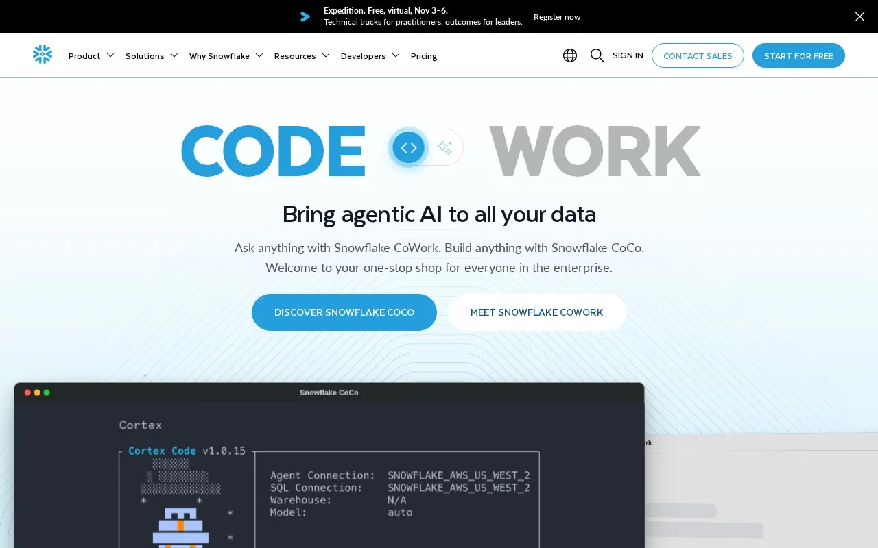 Snowflake homepage screenshot