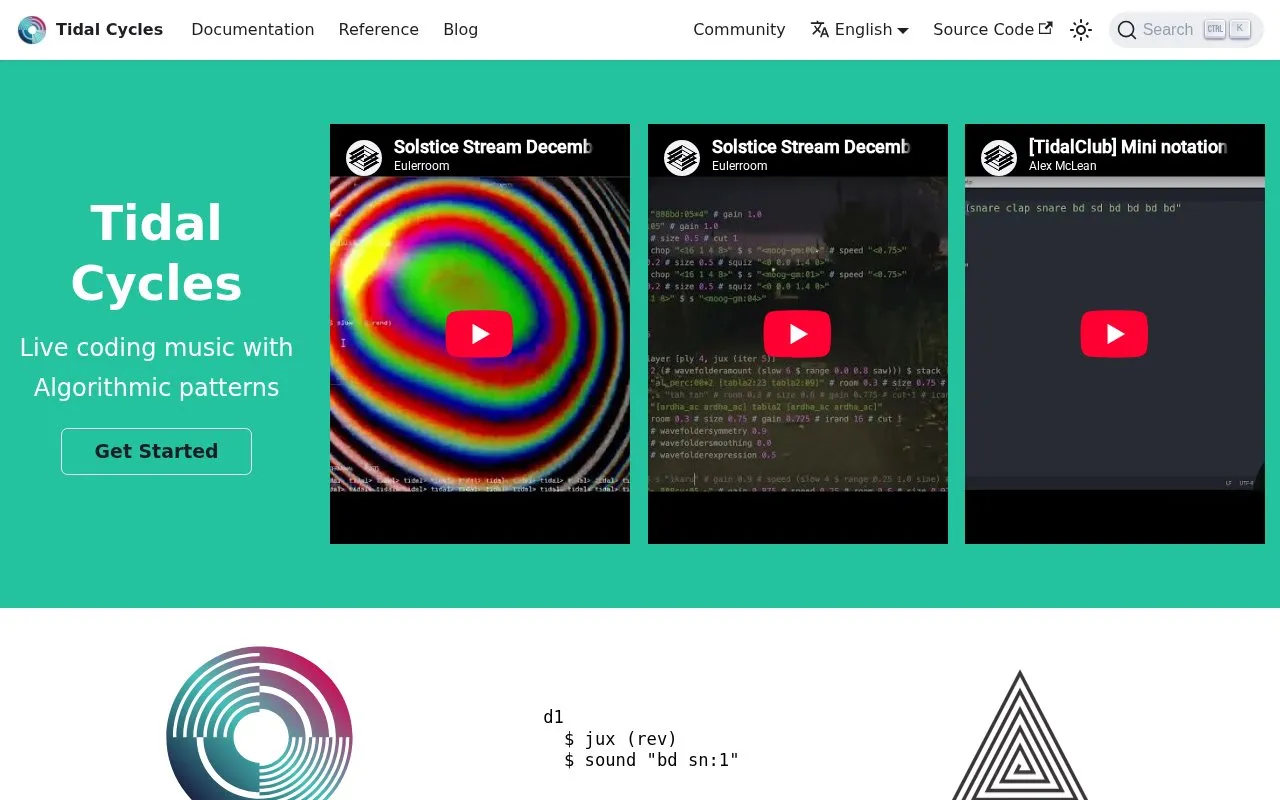 TidalCycles homepage screenshot